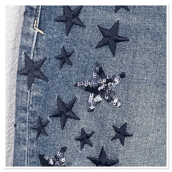 Anthropologie Pilcro Slim Boyfriend Raw Hem Sequin Embroidery Star Jean Sz 27 - Picture 4 of 10